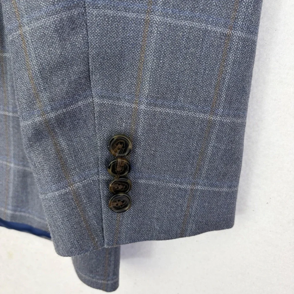 Joseph Abboud Blazer Jacket Mens 42L Grey Wool Linen Silk Windowpane Sports Coat